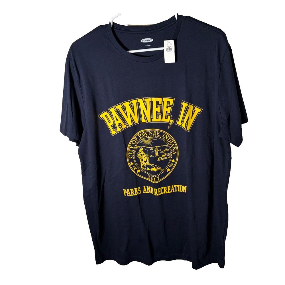 Old Navy T-Shirt Men's Large Navy Blue Pawnee Parks & Recreation Short Sleeve